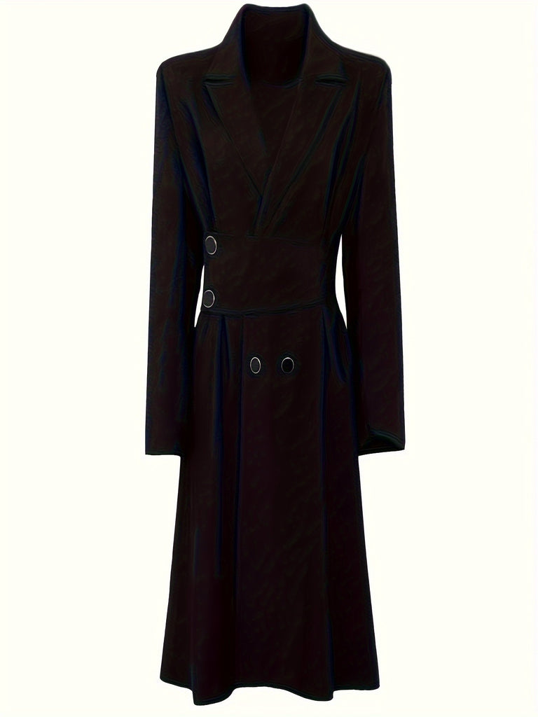 Solid Contrast Collar Midi Dress, Elegant Long Sleeve Work Dress, Women's Clothing