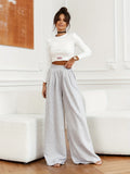 Solid High Waist Wide Leg Pants, Casual Floor Length Comfy Pants With Pocket, Women's Clothing