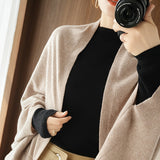 hoombox Elegant Coldproof Shawl Wrap With Sleeves Solid Color Thick Cape Casual Warm Ponchos For Women Autumn & Winter