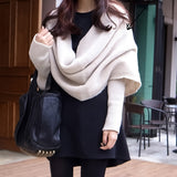 hoombox Solid Color Knit Shawl With Long Sleeves Stylish Soft Warm Elastic Short Cardigan Casual Outside Windproof Cape