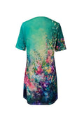 Oil Painting Floral Print Dress, Casual V-Neck Short Sleeve Dress, Women's Clothing