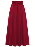 Solid Belted Maxi Skirts, Elegant Pleated Versatile Skirts, Women's Clothing