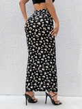 Floral Print High Waist Mermaid Skirt, Elegant Bodycon Maxi Skirt, Women's Clothing