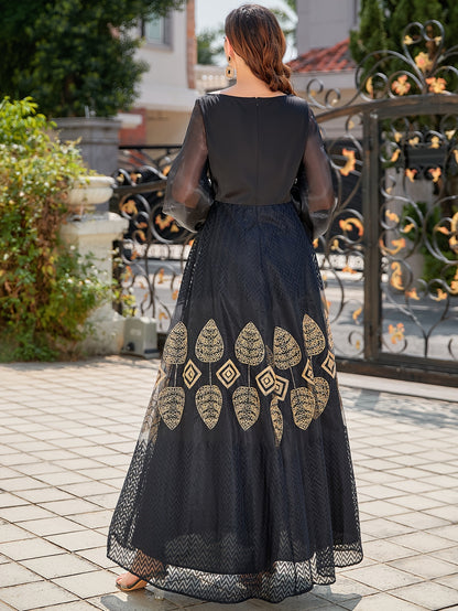 Ethnic Pattern Kaftan Dress, Elegant Long Sleeve Loose Maxi Dress, Women's Clothing