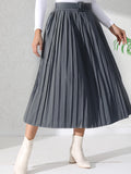Solid Pleated Skirt, Casual Midi Skirt For Spring & Summer, Women's Clothing
