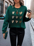 Heart Print Pullover Sweatshirt, Casual Long Sleeve Crew Neck Sweatshirt For Fall & Winter, Women's Clothing
