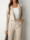 hoombox  Elegant Solid Two-piece Set, Crop Lapel Blazer & Straight Leg Pants Outfits, Women's Clothing