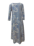 Paisley Print Maxi Dress, Boho Crew Neck Long Sleeve Maxi Dress, Women's Clothing