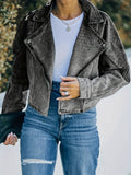 hoombox  Long Sleeves Lapel Denim Jacket, Non-Stretch Washed Denim Coat, Women's Denim Clothing