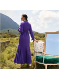 Women's Swing Dress Maxi Long Dress Purple Long Sleeve Solid Color Ruffle Fall Round Neck Casual Loose Dresses
