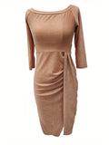 hoombox  Split Off Shoulder Solid Dress, Elegant 3/4  Sleeve Dress For Party & Banquet, Women's Clothing