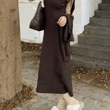 hoombox  Mock Neck Knit Tank Dress, Solid Sleeveless A-line Midi Length Tank Dress, Women's Clothing