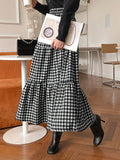 Plaid Print Tiered Skirts, Elegant High Waist Midi Skirts, Women's Clothing