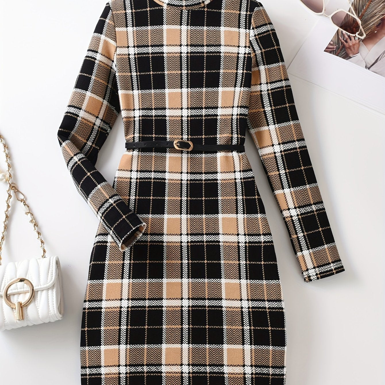 Vintage Girls' Plaid Turtleneck Long Sleeve Dress Kids Clothes For Fall Party