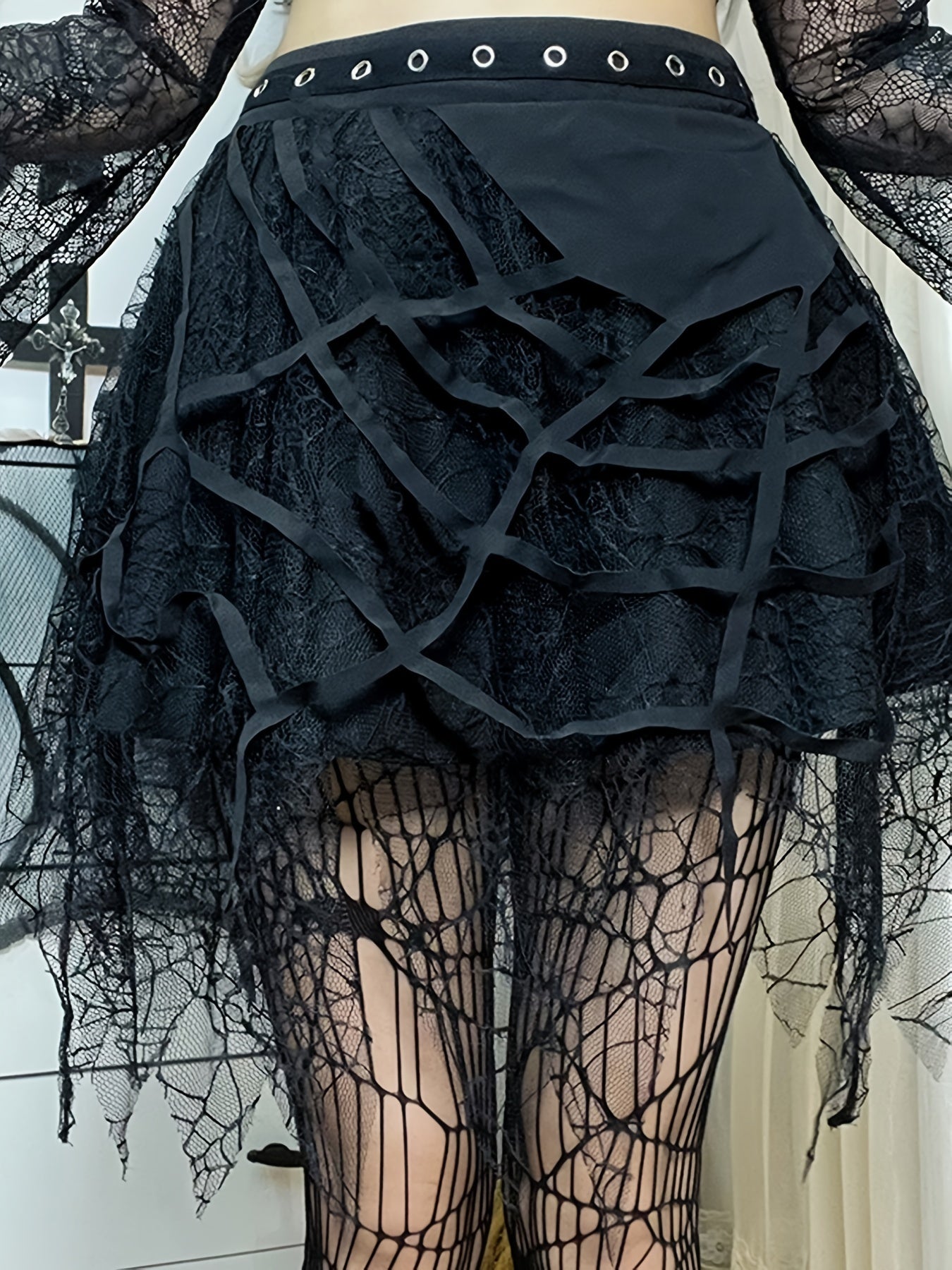 Gothic Women's Black Mini Skirt, Party Loose Skirt For Spring & Fall, Women's Clothing