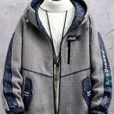 Men's Warm Polar Fleece Hooded Jacket, Casual Zip Up Coat For Fall Winter