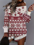 hoombox Christmas Pattern Sweater Dress, Casual Crew Neck Long Sleeve Dress, Women's Clothing