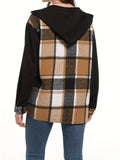 Plaid Print Hooded Jacket, Casual Button Front Long Sleeve Outerwear, Women's Clothing
