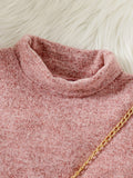 PatPat Kid Girl Elegant Solid Color Turtleneck/Round Neck Belted Long-sleeve Dress (Bag is not included) For Winter