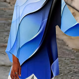 hoombox Graphic Print Asymmetrical Tunics, Elegant Crew Neck Top For Spring & Fall, Women's Clothing