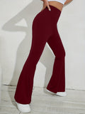 Flared Leg Simple Pants, Vintage Long Length Versatile Bell Bottom Pants, Women's Clothing