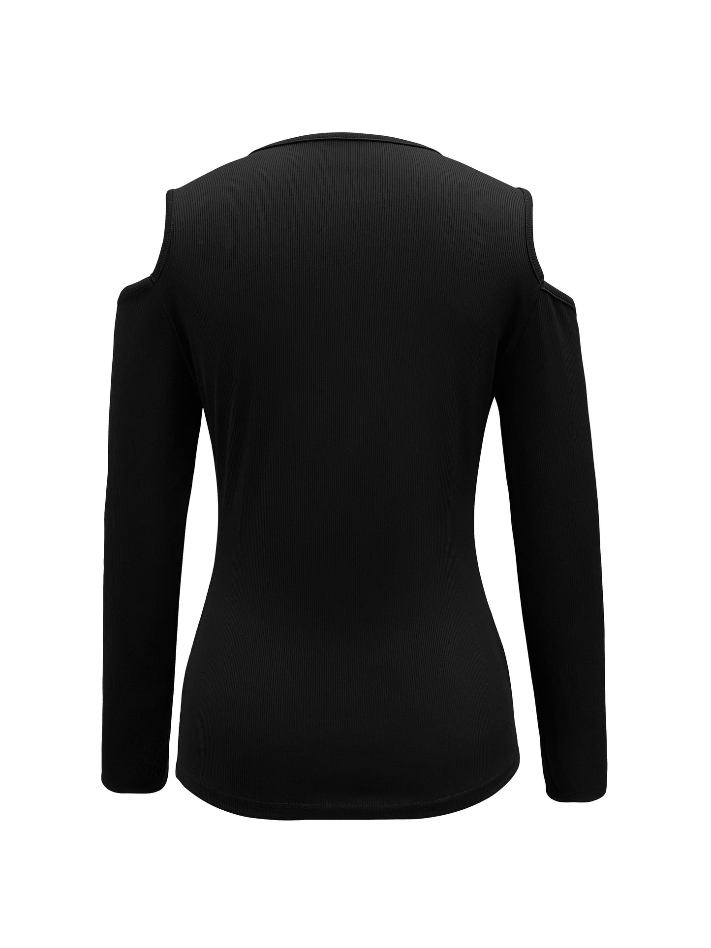 Zipper Color Block T-shirt, Casual Cold Shoulder Long Sleeve T-shirt, Women's Clothing