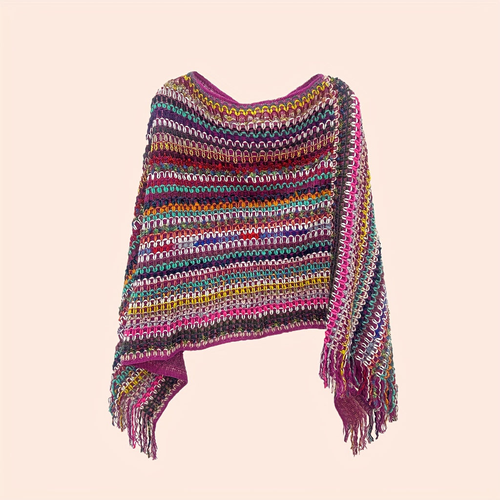 hoombox Bohemian Vintage Chic Stripes Cloak Colorful Loose Pullover Poncho Casual Travel Outerwear Windproof Decoration Shawl