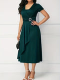 Elegant Skinny Rhinestoned Dress, Asymmetrical Hem Tie Waist Dress For Party & Banquet, Women's Clothing