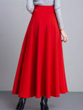 Solid High Waist Swing Skirt, Elegant Draped Maxi Skirt For Spring & Fall, Women's Clothing