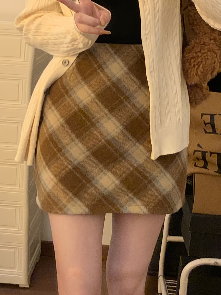 Plaid Print High Waist Skirt, Vintage A Line Mini Skirt, Women's Clothing