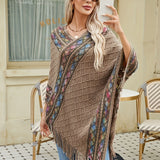 hoombox Pullover Woven Shawl Large Warm Fringed Shawl Wrap Windproof Shawl Cape For Casual Outdoor