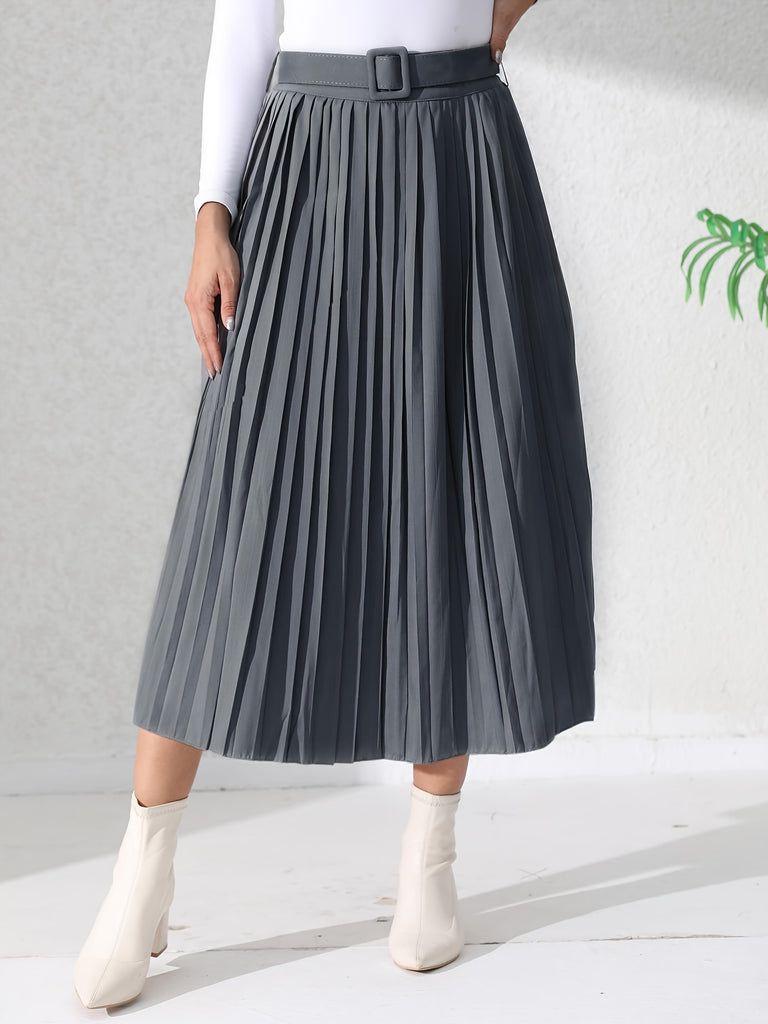 Solid Pleated Skirt, Casual Midi Skirt For Spring & Summer, Women's Clothing