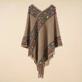 Pullover Woven Shawl Large Warm Fringed Shawl Wrap Windproof Shawl Cape For Casual Outdoor