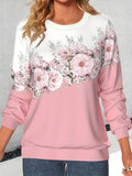 hoombox Crew Neck Flowers Print Sweatshirt, Casual Sports Running Long Sleeve Tops, Women's Clothing