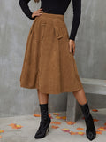 Single Breasted High Waist Skirt, Elegant Aline Swing Skirt For Spring & Fall, Women's Clothing