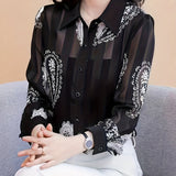 Paisley Print Button Front Lace Shirt, Casual Long Sleeve Shirt For Spring & Fall, Women's Clothing