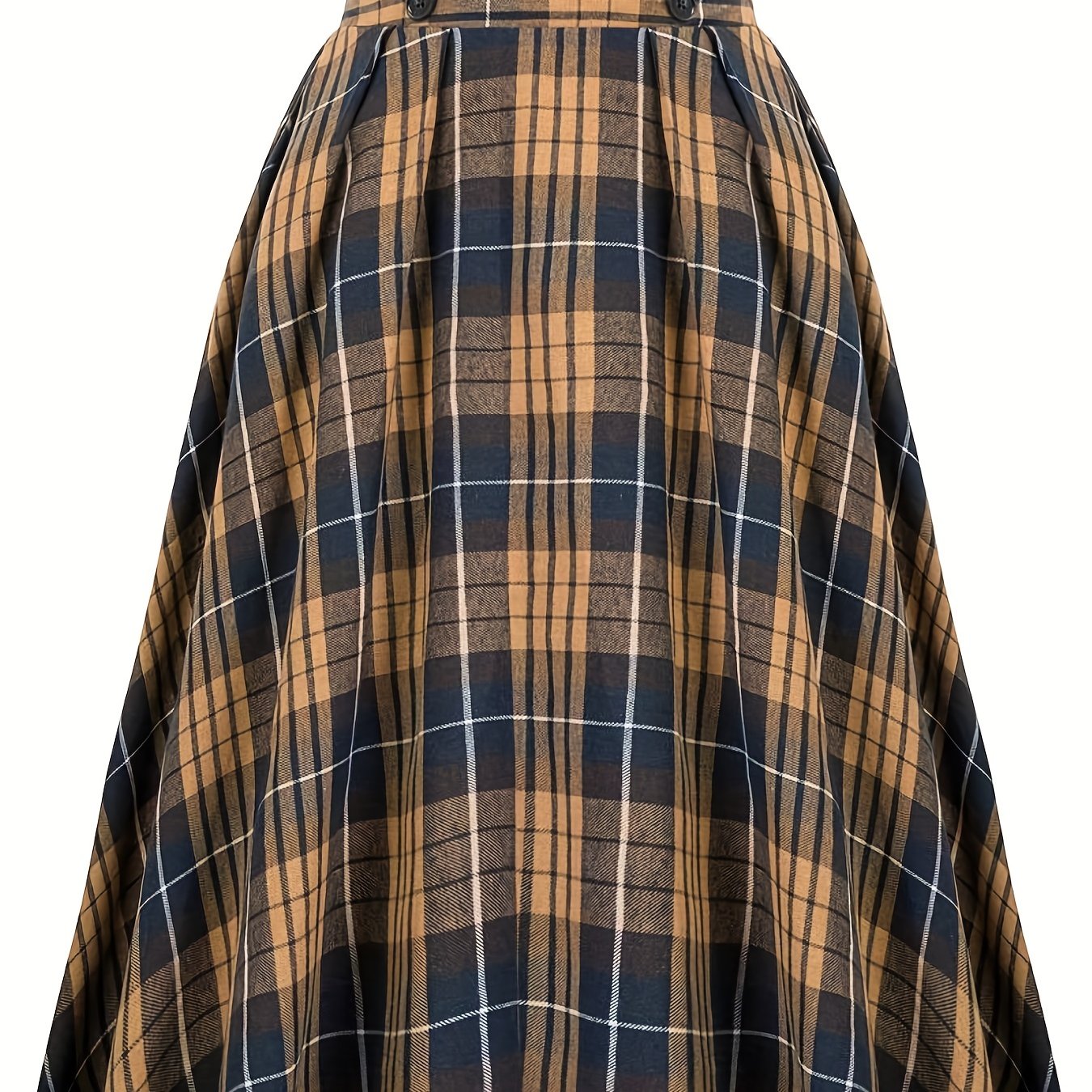 Plus Size Grunge Skirt, Women's Plus Plaid Print Button Decor Elastic Ruffle Skirt