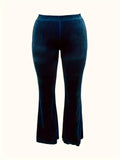 hoombox Plus Size elegant Pants, Women's Plus Solid Velvet Elastic Medium Stretch Straight Leg Trousers