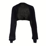 hoombox Solid Color Knit Shawl With Long Sleeves Stylish Soft Warm Elastic Short Cardigan Casual Outside Windproof Cape