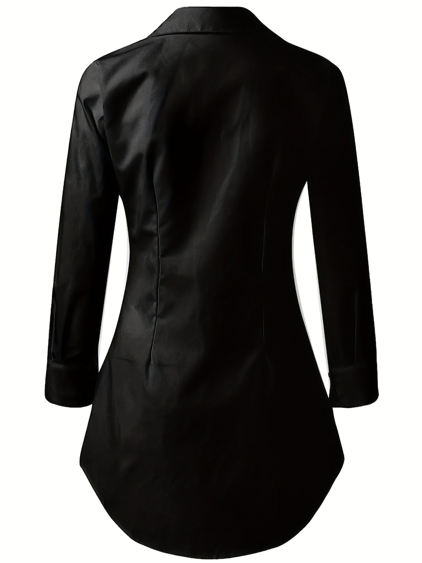 Plus Size Elegant Blouse, Women's Plus Solid Long Sleeve Turn Down Collar Button Up Shirt