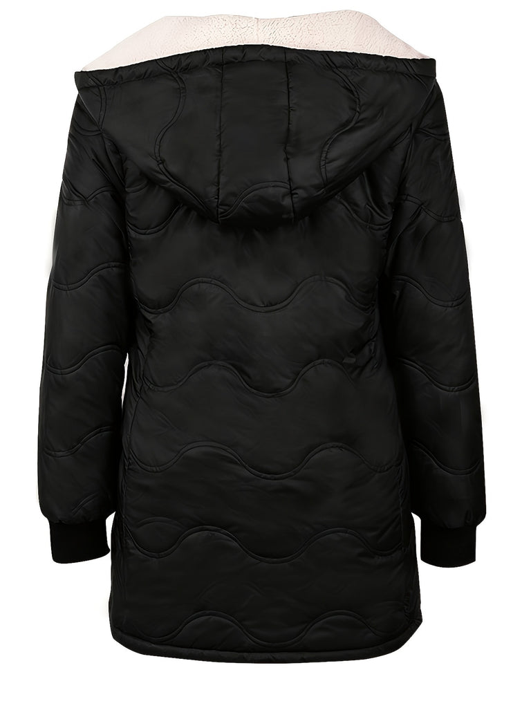 Zipper Slant Pockets Slim Coat, Versatile Long Sleeve Hooded Warm Winter Outwear, Women's Clothing