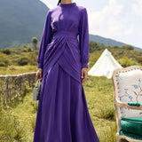 Women's Swing Dress Maxi Long Dress Purple Long Sleeve Solid Color Ruffle Fall Round Neck Casual Loose Dresses