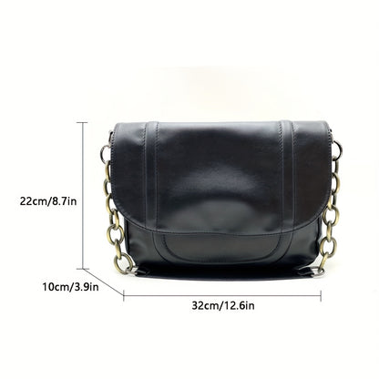 hoombox  Vintage Large Capacity Chain Shoulder Bag, Simple Solid Color Flap Underarm Bag, Perfect Armpit Bag For Daily Use