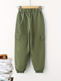 Boys Casual Cargo Pants With Chain Decor, Elastic Waist Jogger Pants With Pocket, Kids Clothing