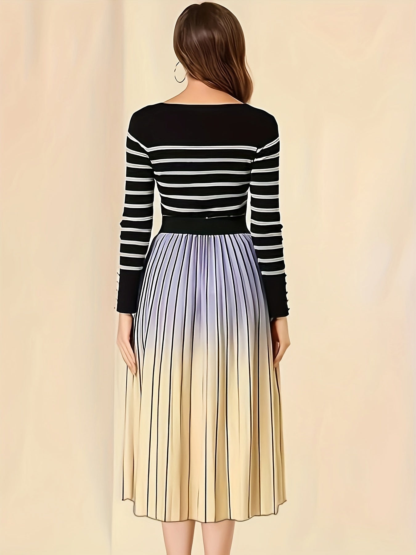 Plus Size Elegant Skirt, Women's Plus Ombre Print Elastic Waisted Pleated A-line Skirt