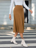 Solid Ribbed High Waist Skirt, Casual Midi Skirt For Spring & Summer, Women's Clothing