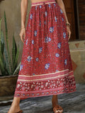 Floral Print Drawstring Waist Skirt, Boho Skirt For Spring & Summer, Women's Clothing