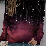 hoombox Meteor Print Pullover Sweatshirt, Casual Long Sleeve Crew Neck Sweatshirt For Fall & Winter, Women's Clothing