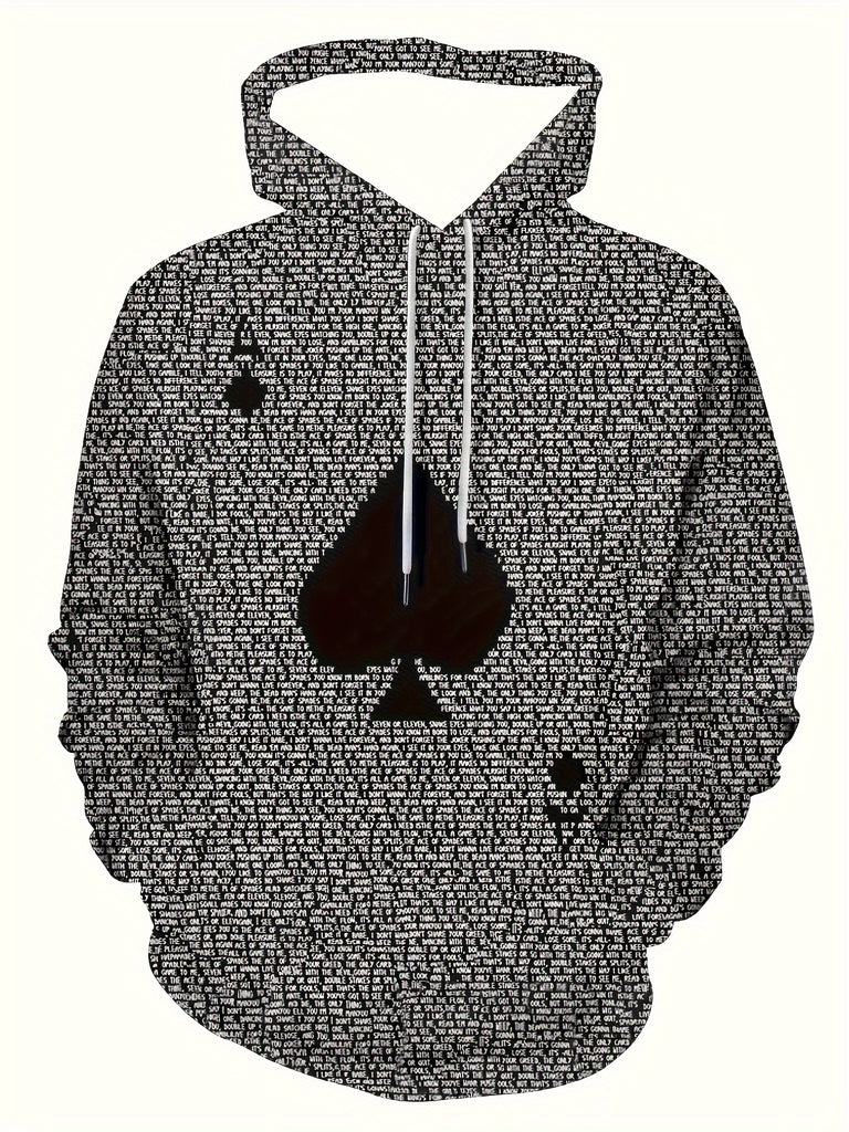Men's Casual Poker Card 3D Print Hoodie, Chic Hooded Sweatshirt