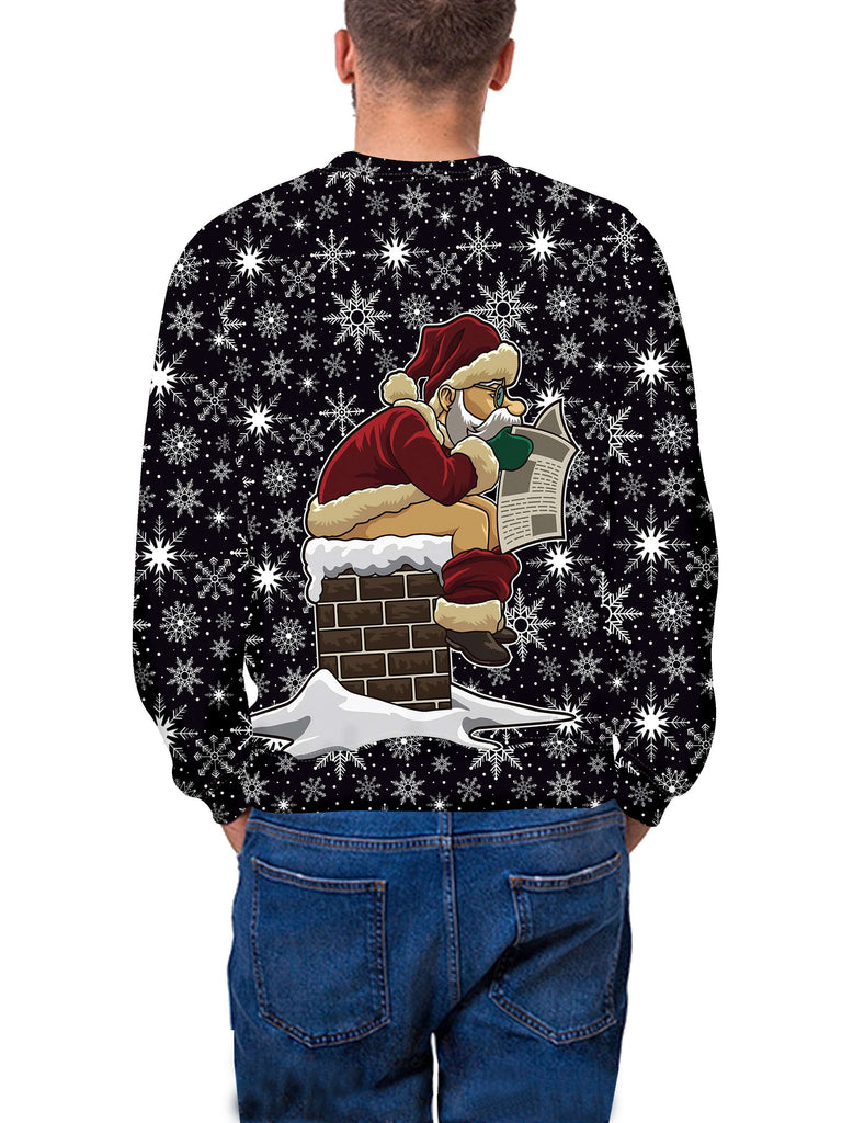 Funny Christmas Santa Claus Pattern Print Trendy Sweatshirt, Men's Casual Graphic Design Crew Neck Pullover Sweatshirt For Men Fall Winter